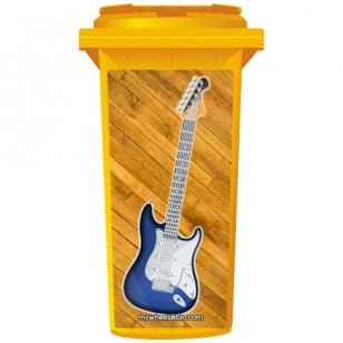 Blue Fender Style Electric Guitar Wheelie Bin Sticker Panel